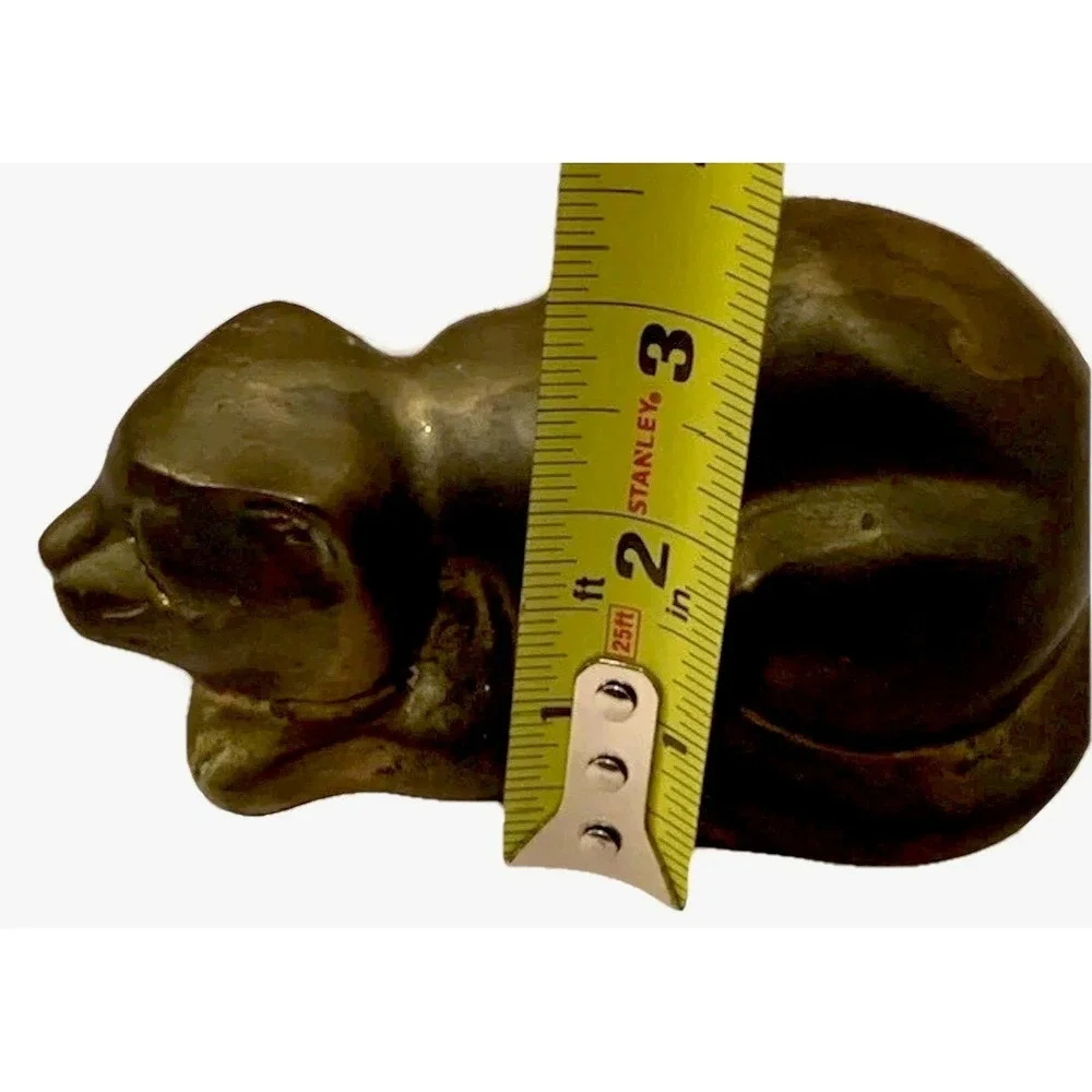 Vintage Brass Sleeping Cat Figurine Statue MCM Large 6